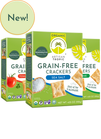 4.25 oz Organic Crackers in three different flavors. Sea Salt, Tomato Herb, and Chile Lime