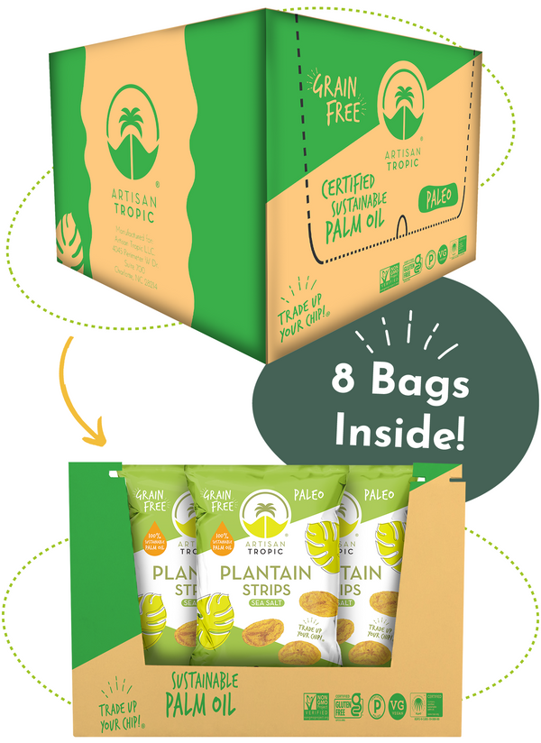 Picture Showing a Box of Artisan Tropic With Text Explaining There Are 8 Bags in the Box