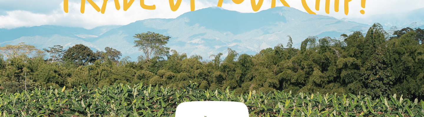 Picture of Colombian Landscape With Words Trade Up Your Chip and a Video Icon