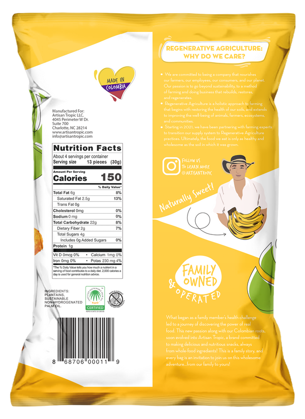 Back of Bag 4.5 oz Naturally Sweet Plantain Strips