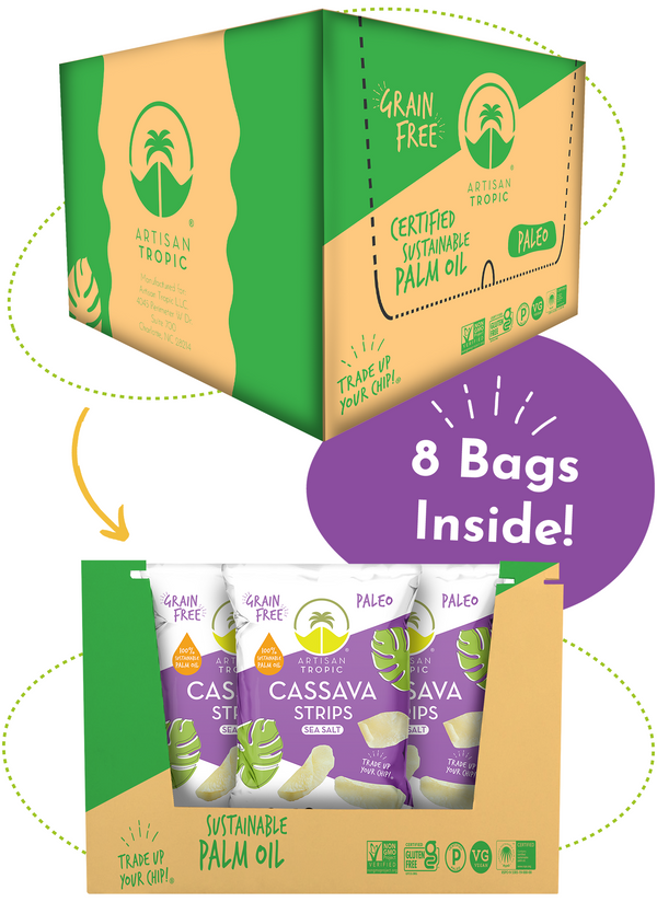 Picture Showing a Box of Artisan Tropic With Text Explaining There Are 8 Bags in the Box
